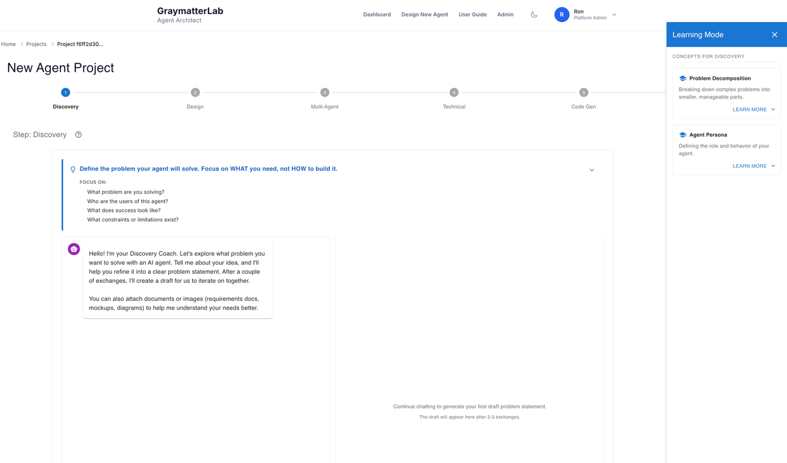 Agent Designer canvas for architecting AI agents visually